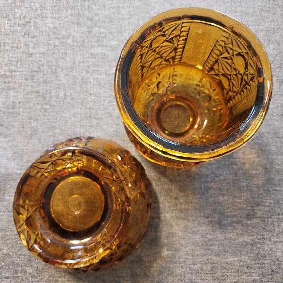 Vintage Indiana Glass Amber Stars And Bars Two Piece Fairy Lamp - Picture 4 of 8